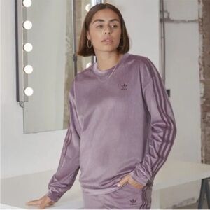 Adidas Originals purple velour crushed pullover velvet crewneck sweater